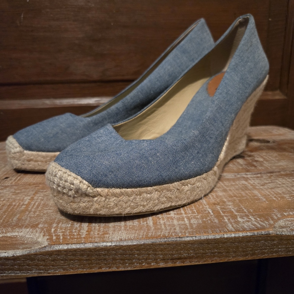 J. Crew Blue and Cream Espadrilles Comfortable Textile Design